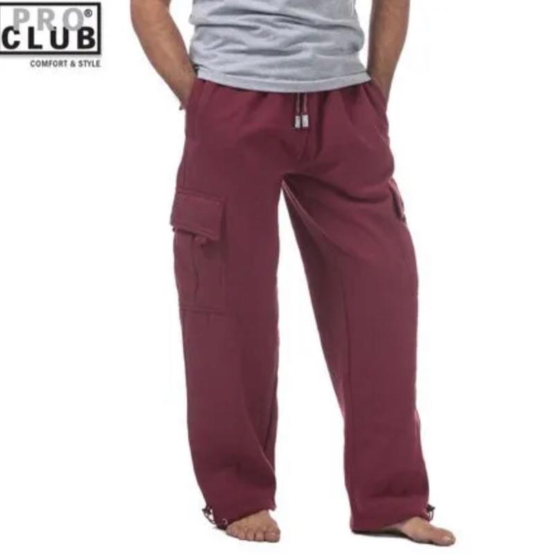 Pro Club Men's Heavyweight Cargo Sweatpants Pro Club casual fleece pants hip hop Harem casual regular fit Big and Tall Plain fabric menswear pocket elastic polyester relaxed fit Cotton Cargo Pants Trouser Thick Beige