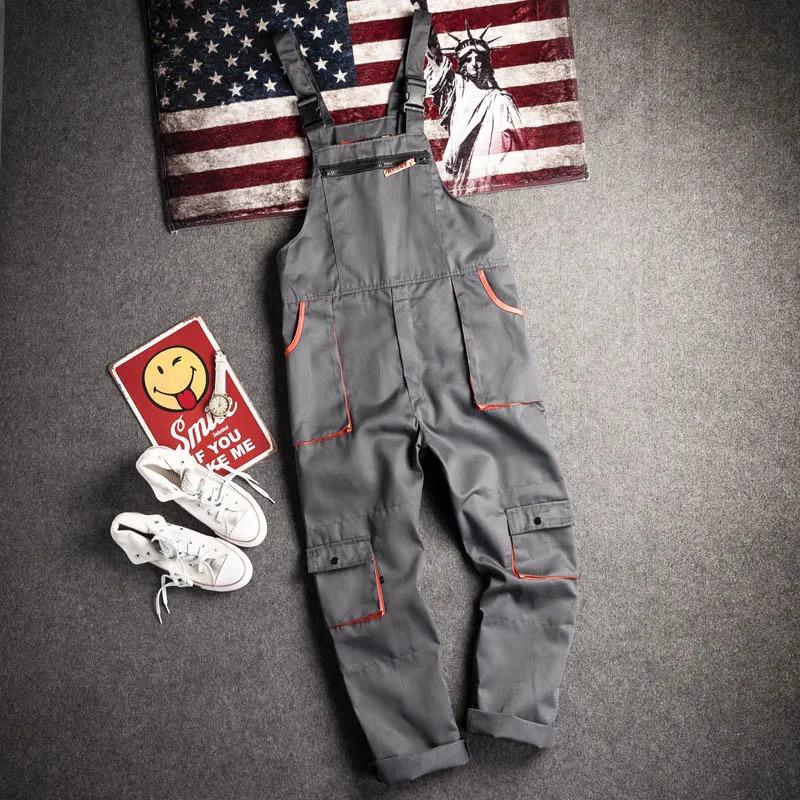 Bib overall casual worker clothing plus size sleeveless bib pants protective coverall strap jumpsuits fly pockets uniforms