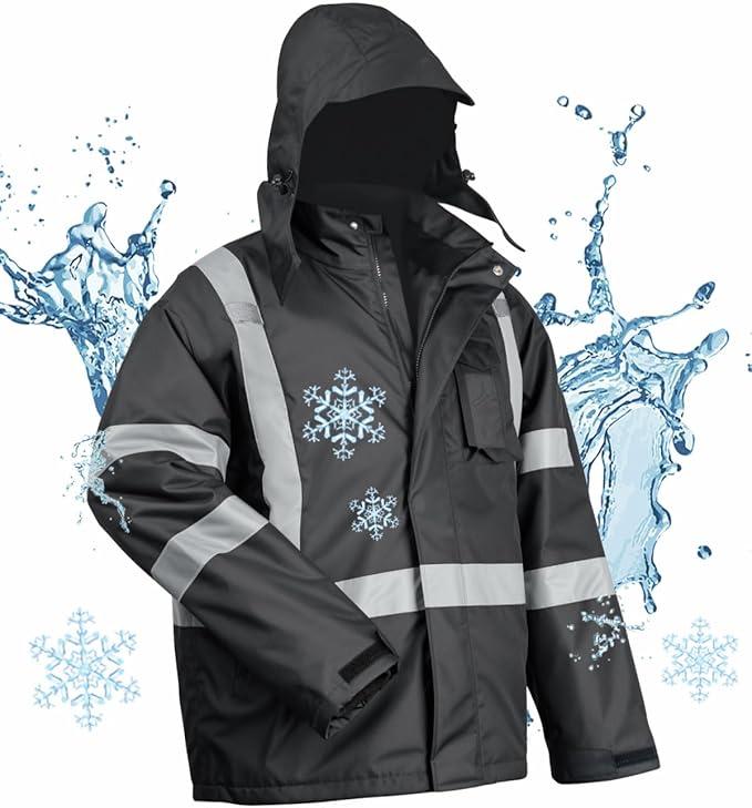 toolant Waterproof Safety Jackets for Men, High Visibility Reflective Work Jackets, Construction Coats for Cold Weather