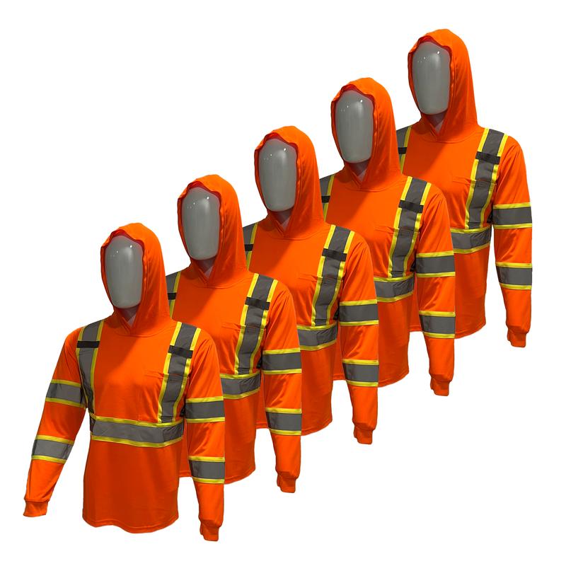 5 PACK SHIRT ST908 - High Visibility Hoodie Long Sleeve Safety Shirt with Hoodie Polyester Birdeye Mesh in Various Colors