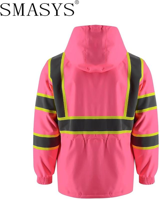 Hi-Viz Thin Windproof Raincoat Pink Blazer Safety & Protective Jacket, Construction with Mesh Lining Work Wear (M,Without Padding)