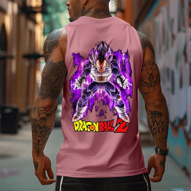 Casual Dragon Ball Anime Vegeta Print Tank Top, Manga Tank Top For Men, Anime Printed T-shirt, Anime Manga Shirt, DB Gift For Fans, Gift For Anime Lovers, Gift For Him, Gift For Her