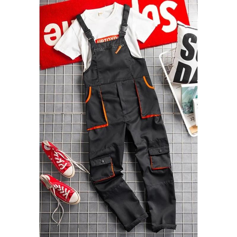 Bib overall casual worker clothing plus size sleeveless bib pants protective coverall strap jumpsuits fly pockets uniforms