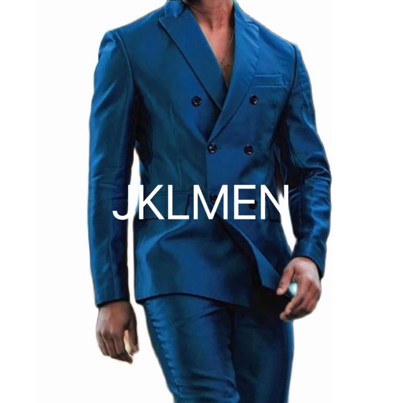 Latest Design Shiny  Jacket Pants Double Breasted Peak Lapel Men Suits Terno Masculino Tuxedo Groom Wedding Prom Party