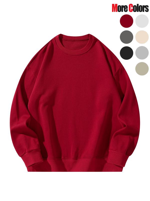 Men's Solid Color Crew Neck Sweatshirt, Loose Casual Fashion Long Sleeve Pullover for Fall & Winter, Men's Clothes for Daily Wear