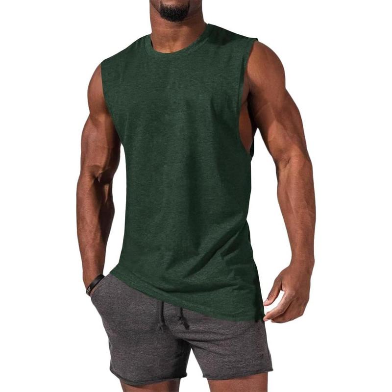 Runcati  Men's Sleeveless Tank Tops Crewneck Solid Loose Fit Shirt