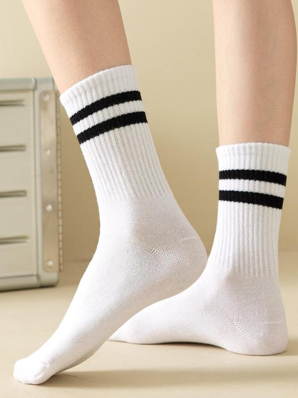 Men's 3 Pairs Striped Print Crew Socks, Comfort Cozy Sporty Sweat-absorb Mid Calf Socks For Men, Men's Socks For All Seasons