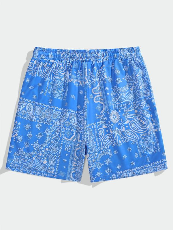 Men's Random Paisley Print Drawstring Waist Shorts, Regular Fit Casual Pocket Beach Shorts for Summer, Men's Bottoms for Daily Wear