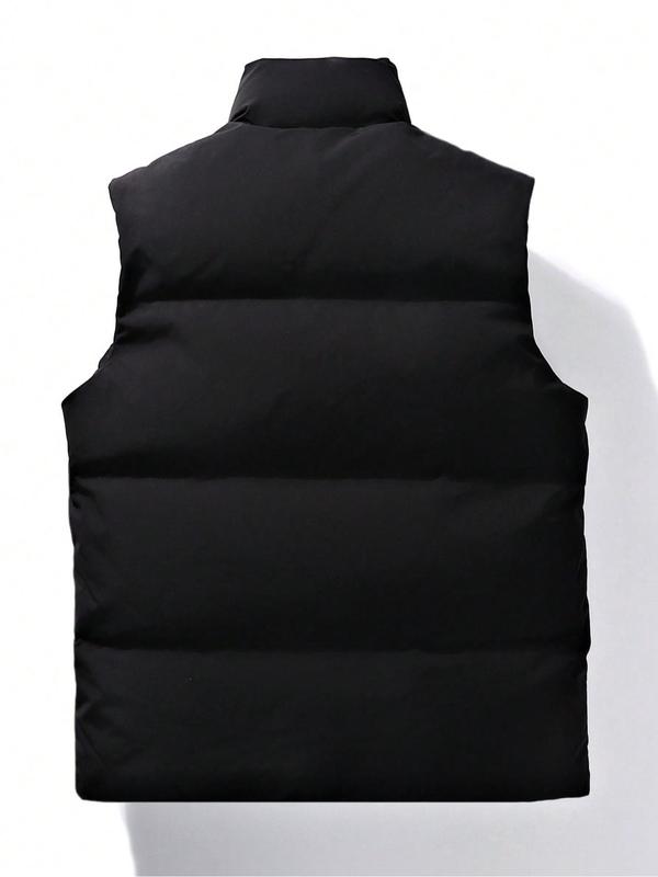 Men's Solid Pocket Zipper Funnel Neck Vest Gilet, Regular Fit Casual Sleeveless Thermal Lined Outerwear for Fall & Winter, Men's Clothes for Daily Wear