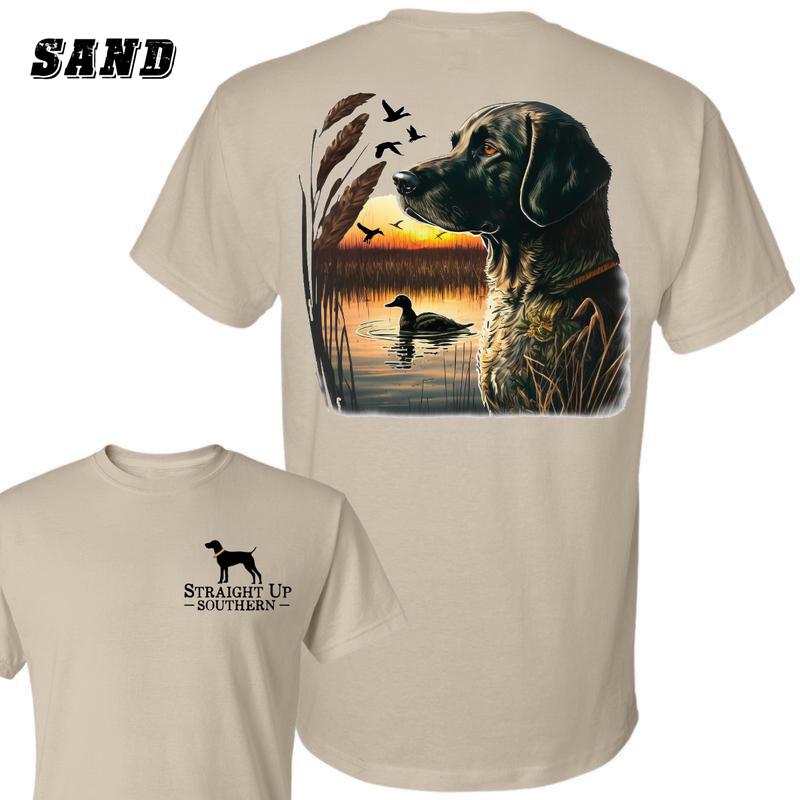 Straight Up Southern T-Shirt - Featuring A Hunting Dog And Sunset Scene , Rustic Outdoor-Themed Apparel , Casual Wear For Men And Women , Perfect For Hunting Enthusiasts And Nature Lovers Menswear Classic Crewneck Underwear Streetwear