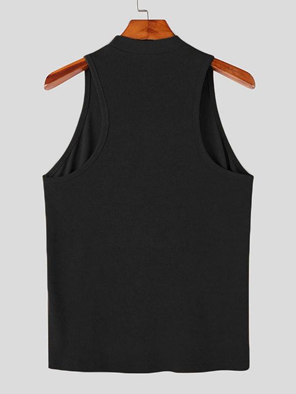 Men's Slim Plain Mock Neck Tank Top, Casual Sleeveless Top for Summer, Minimalist Menswear, Menswear for Daily Wear