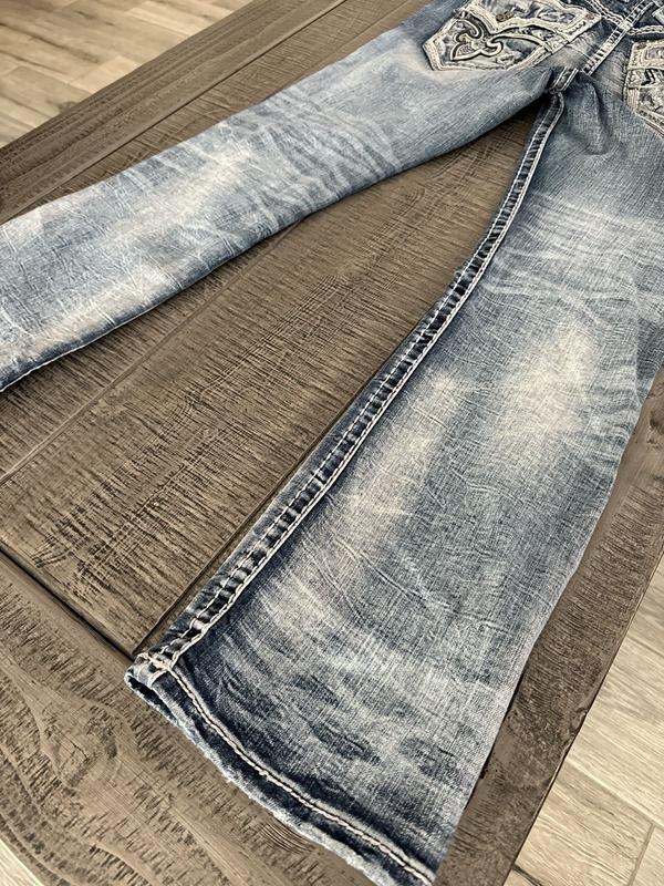 Rock Revival Men's Distressed Denim Jeans Slim Straight Blue, Men's Biker Jeans, 2000s Jeans, Comfortable Jeans For Men, Denim Jeans For Men