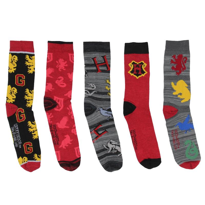 Harry Potter Socks Hogwarts Crest and Animal Designs 5 Pair Adult Casual Crew Socks