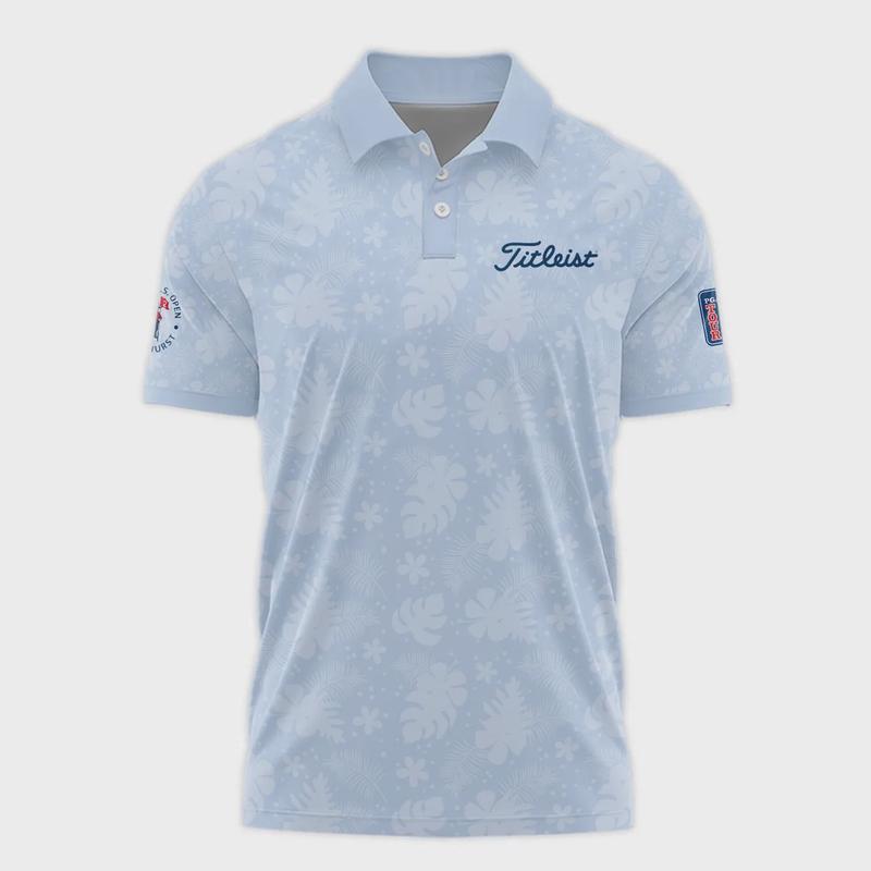 124th U.S. Open Pinehurst Titleist Golf Polo Shirt Light Blue Pastel Floral Hawaiian Pattern All Over Print Polo Shirt For Men