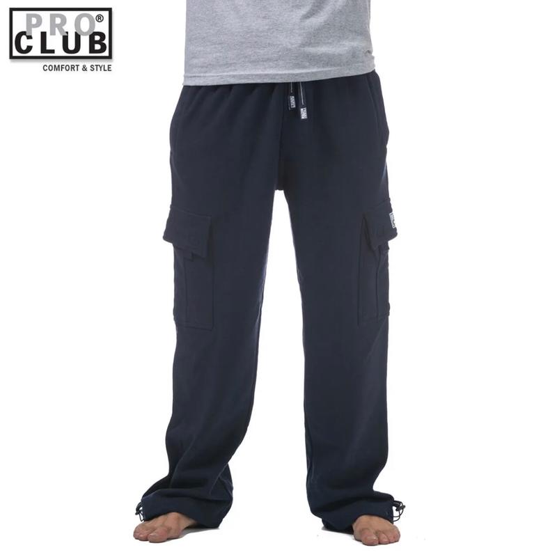 Pro Club Men's Heavyweight Cargo Sweatpants Pro Club casual fleece pants hip hop Harem casual regular fit Big and Tall Plain fabric menswear pocket elastic polyester relaxed fit Cotton Cargo Pants Trouser Thick Beige