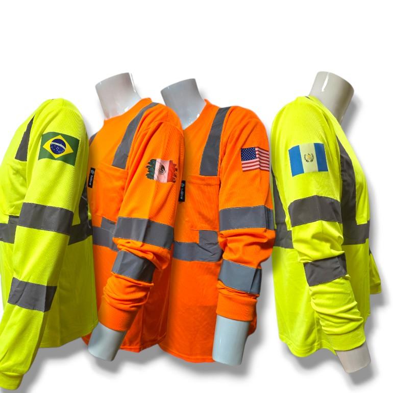 Class 3 Hi-Viz Long Sleeve Shirt With Shoulder Flagg