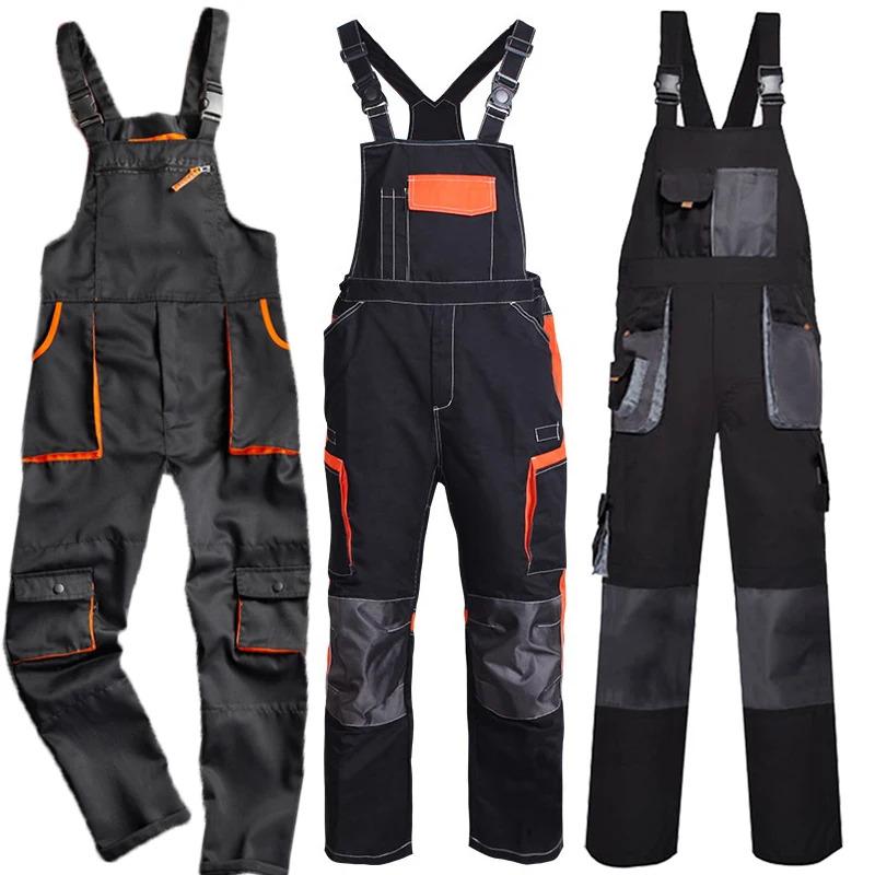 Bib overall casual worker clothing plus size sleeveless bib pants protective coverall strap jumpsuits fly pockets uniforms