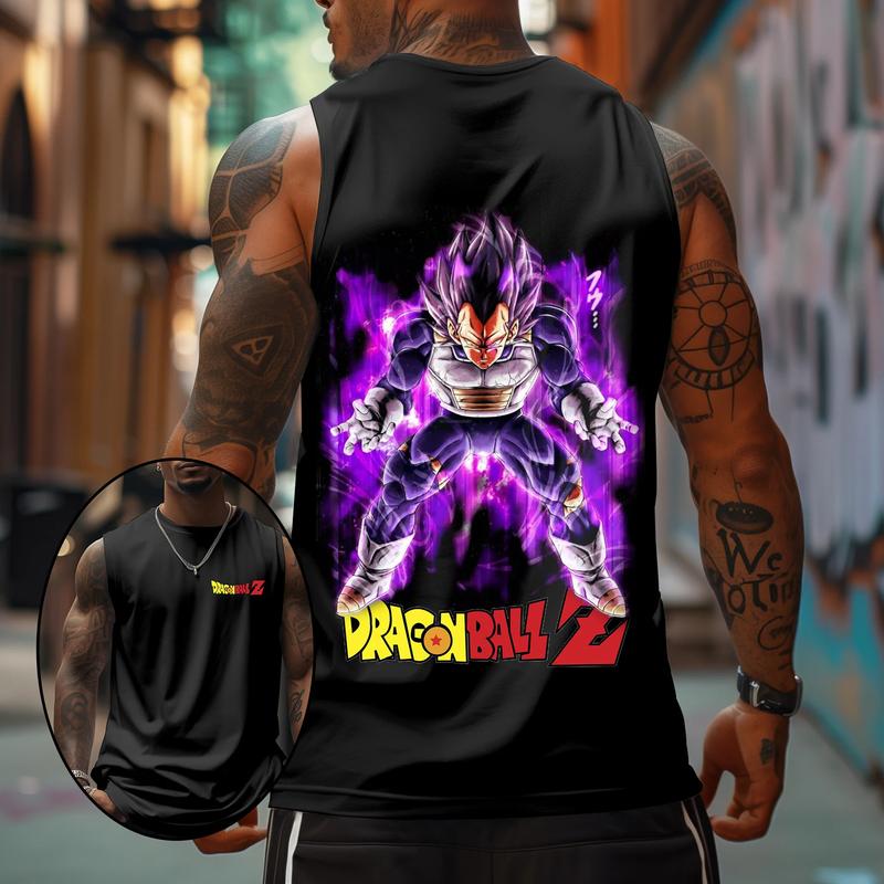 Casual Dragon Ball Anime Vegeta Print Tank Top, Manga Tank Top For Men, Anime Printed T-shirt, Anime Manga Shirt, DB Gift For Fans, Gift For Anime Lovers, Gift For Him, Gift For Her