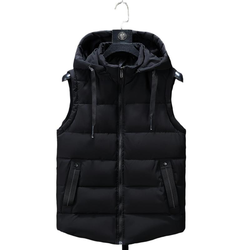 Men's Fashion Sleeveless Warm Hooded Vest Jacket Zipper Outdoor Winter Casual Vest Windproof Jacket