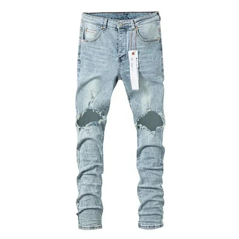 Top quality Purples men jeans trend hip-hop hole personality American hip-hop Stylish and slim pants