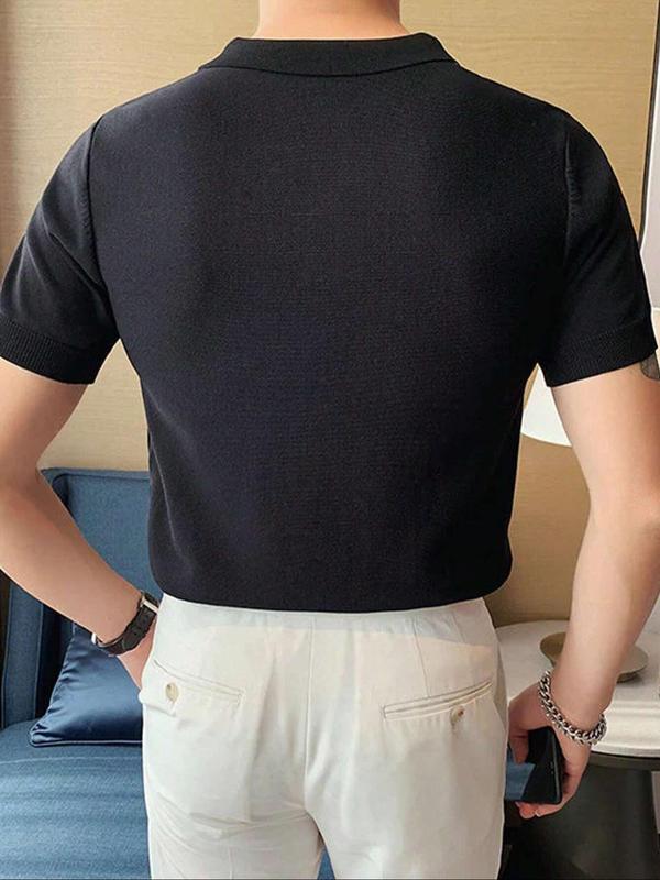 Men's Colorblock Buttons Short Sleeve Polo Knit Top, Summer Clothes, Regular Fit Casual Fashion Collared Knit Top for Summer, Men's Clothing, Men's Knitwear Streetwear for Daily Wear, Polo Shirts Men