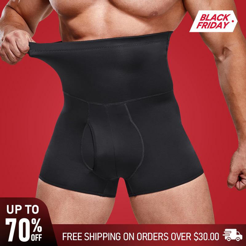 Black Friday Deals Nebility Men's Seamless Boxer Briefs High Waist Underwear Shapewear Shorts