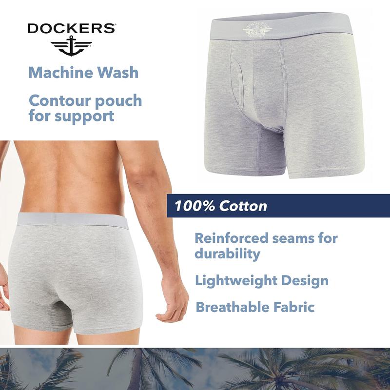 DOCKERS Mens Boxer Briefs Breathable Cotton Underwear for Men Pack of 5