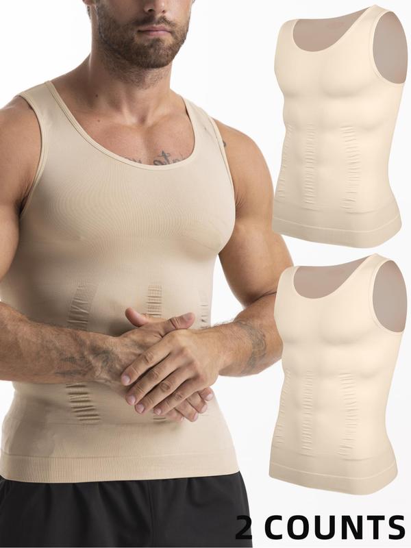 Men's Solid Round Neck Tank Top, Casual Comfy Tummy Control Shaper Vest for Daily Wear, Men's Shapewear for All Seasons