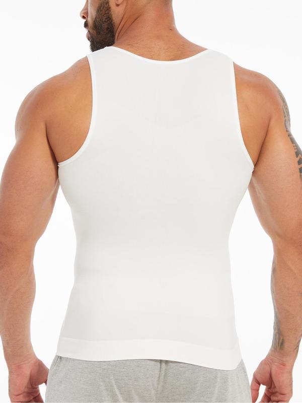 Men's Solid Round Neck Tank Top, Casual Comfy Tummy Control Shaper Vest for Daily Wear, Men's Shapewear for All Seasons