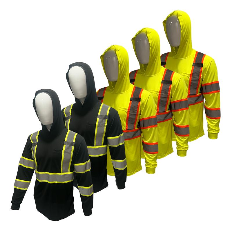 5 PACK SHIRT ST908 - High Visibility Hoodie Long Sleeve Safety Shirt with Hoodie Polyester Birdeye Mesh in Various Colors