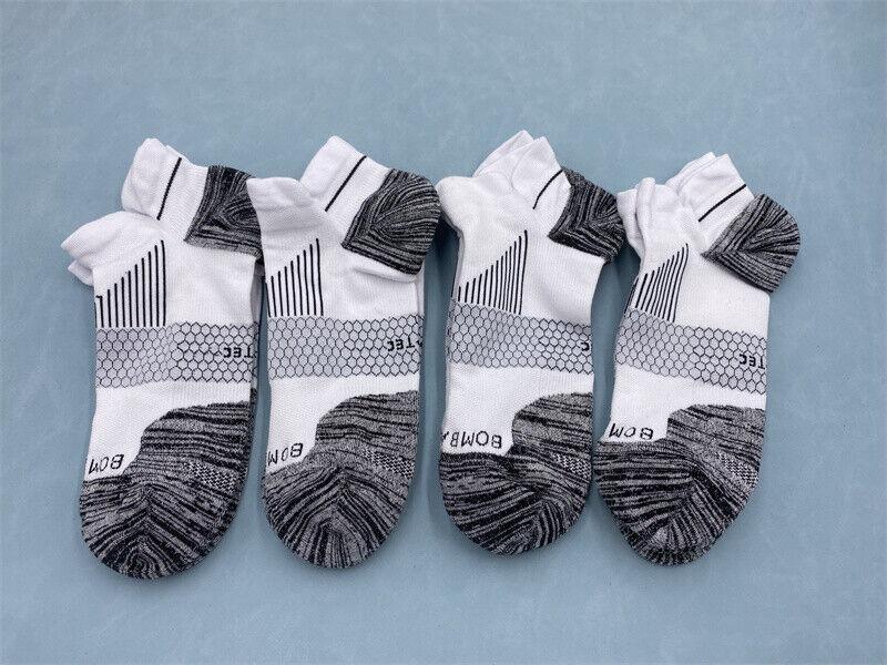 4 Pairs Bombas Men's All-Purpose Performance White-Gray Ankle Sock Size Large