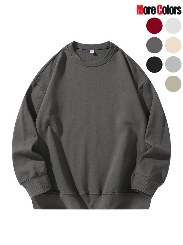 Men's Solid Color Crew Neck Sweatshirt, Loose Casual Fashion Long Sleeve Pullover for Fall & Winter, Men's Clothes for Daily Wear