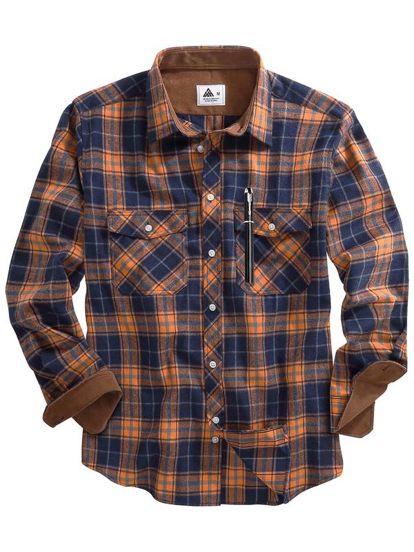 Men's Plaid Print Button Front Shirt, Shirts for Men, 2000s Shirts, Regular Fit Casual Long Sleeve Collared School Tops for Spring & Fall, Men's Clothes for Daily Wear