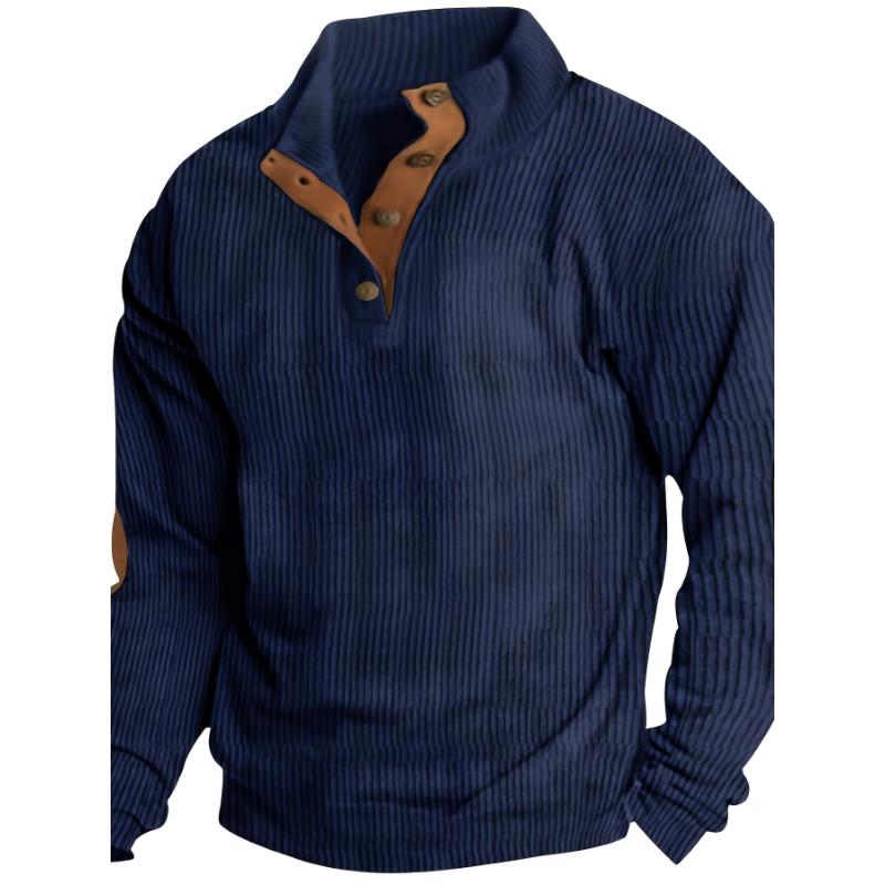 Men's Plus Size Cotton Knitted Striped Pullover With Buttons Detail, Casual Outdoor Tactical Style Stand Collar Long Sleeve Sweater Fabric Knitwear Menswear Polyester Stretch Tops Knife Beige Plain Fabric Knitwear