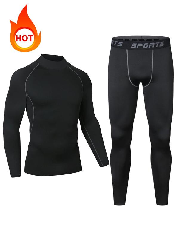 Men's Thermal Underwear Set, Long Sleeve Mock Neck Top & Leggings, Casual Comfy Breathable Tight Top & Pants, Men's Underwear Set for Fall & Winter