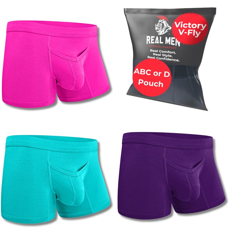 Modal 3in Boxer Briefs V-Fly 3pk Pink Purple Turquoise Fabric Man Menswear Underwear Day Set Smooth Stylish Big Pocket Clothing Plain