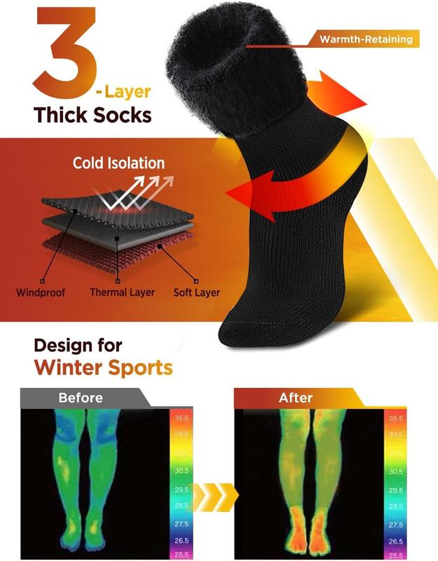 2Pairs men's warm socks, warm thick round neck socks, warm winter socks, keep warm in cold weather.