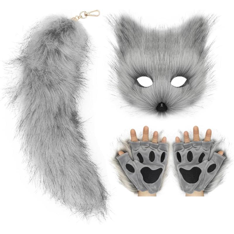 Cat Fox Mask Tail and Paws Gloves Set Furry Animal Kit Cosplay Costume Accessory Menswear Clothing