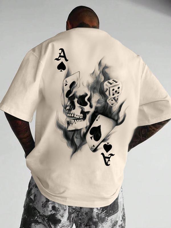 Men's Skull & Letter Print Tee, Regular Fit Street Fashion Casual Round Neck Half Sleeve T-shirt, Streetwear, Graphic Tees, Summer Outfits 2024, Men's Clothes for Summer 90s Clothes