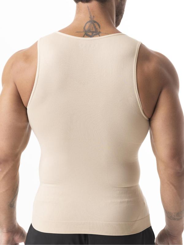 Men's Solid Round Neck Tank Top, Casual Comfy Tummy Control Shaper Vest for Daily Wear, Men's Shapewear for All Seasons