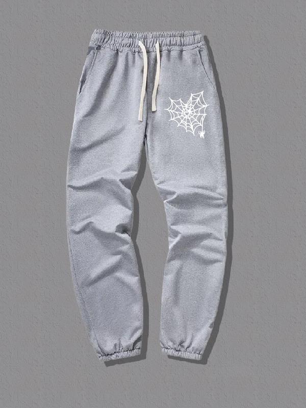 Men's Spider Web Print Drawstring Waist Sweatpants, Casual Pocket Jogger Pants for Summer, Men's Bottoms for Daily Wear