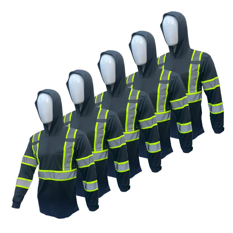 5 PACK SHIRT ST908 - High Visibility Hoodie Long Sleeve Safety Shirt with Hoodie Polyester Birdeye Mesh in Various Colors