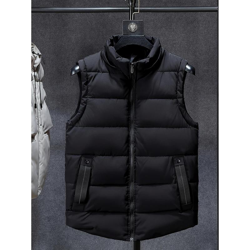 Men's Fashion Sleeveless Warm Hooded Vest Jacket Zipper Outdoor Winter Casual Vest Windproof Jacket