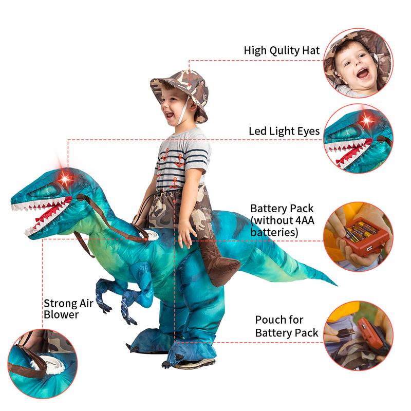 GOOSH Inflatable Dinosaur Costume for Halloween - Realistic Design with Red Glowing Eyes - Clothing, Menswear