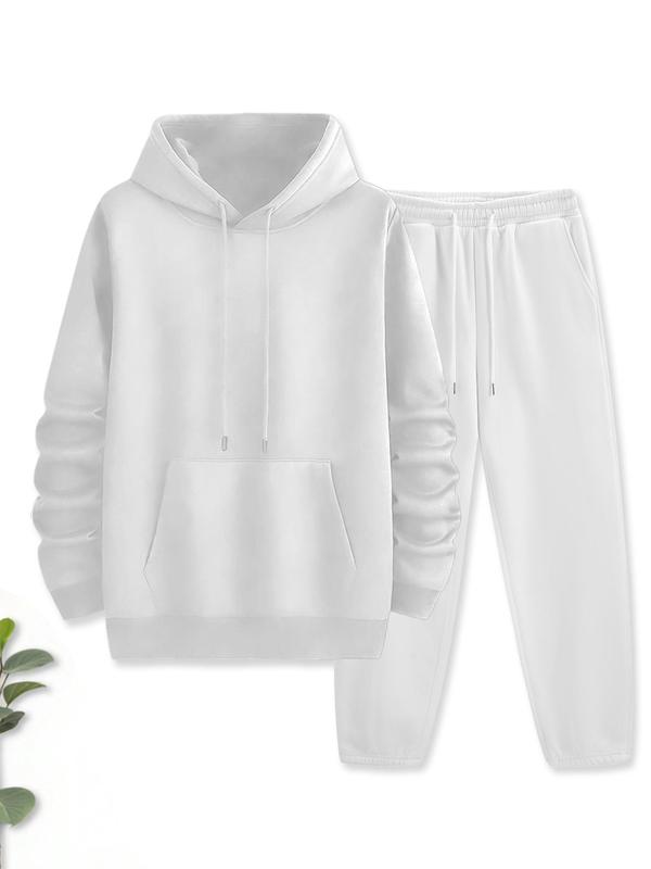  Two-Piece Set Men's Solid Hoodie & Drawstring Waist Sweatpants Set, Casual Long Sleeve Hooded Sweatshirt & Pocket Jogger Pants, Men's Two-piece Outfits for Fall & Winter