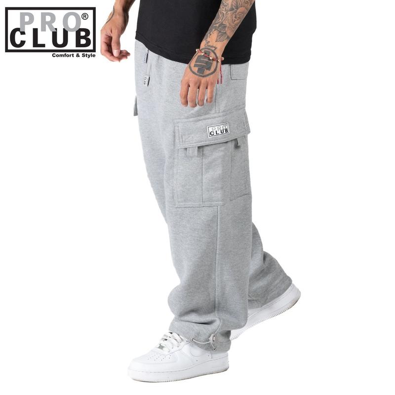 Pro Club Men's Heavyweight Cargo Sweatpants Pro Club casual fleece pants hip hop Harem casual regular fit Big and Tall Plain fabric menswear pocket elastic polyester relaxed fit Cotton Cargo Pants Trouser Thick Beige