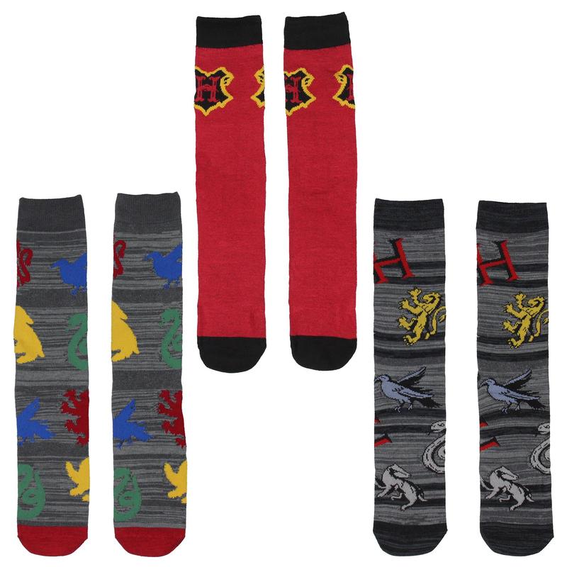 Harry Potter Socks Hogwarts Crest and Animal Designs 5 Pair Adult Casual Crew Socks