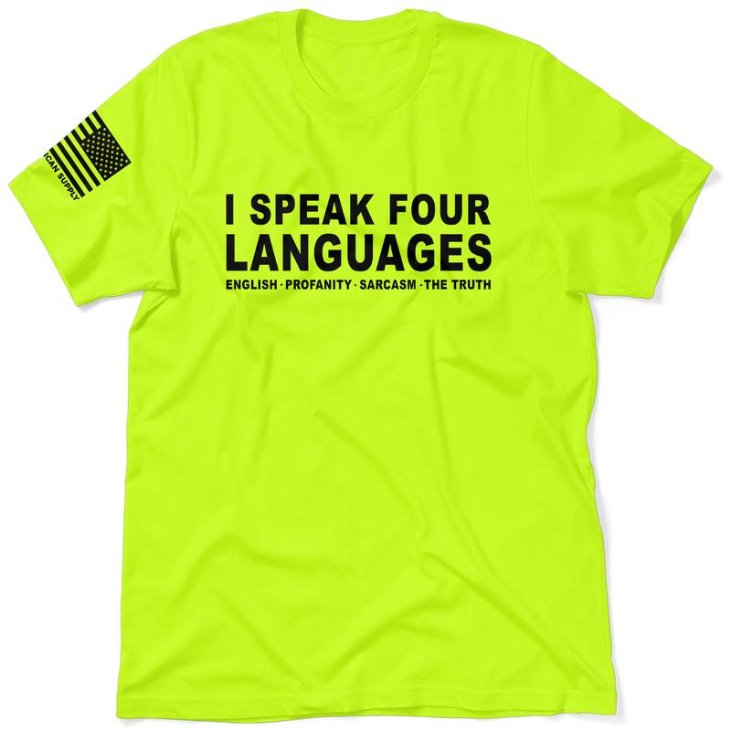 I Speak Four Languages - Safety Yellow Hi-Vis T-Shirt (SM-5XL) Jersey Menswear