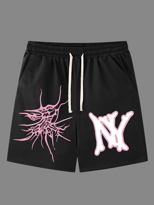 Men's Letter Print Pocket Drawstring Shorts, Regular Fit Casual Streetwear Elastic Waist Straight Leg Shorts for Summer, Back-to-School Clothing, Men's Bottoms for Daily Wear