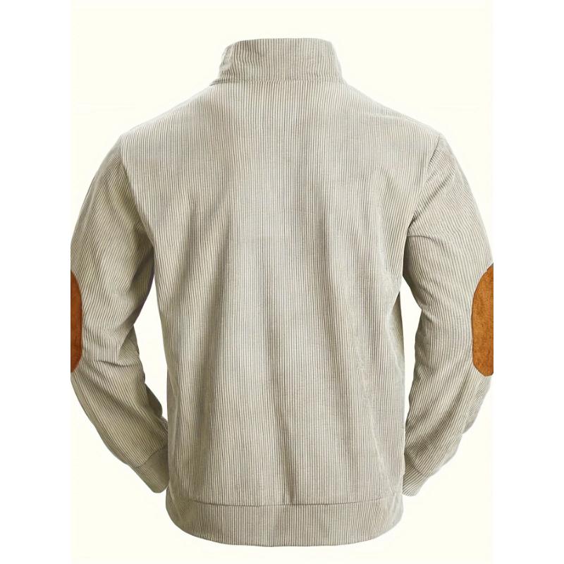 Men's Plus Size Cotton Knitted Striped Pullover With Buttons Detail, Casual Outdoor Tactical Style Stand Collar Long Sleeve Sweater Fabric Knitwear Menswear Polyester Stretch Tops Knife Beige Plain Fabric Knitwear